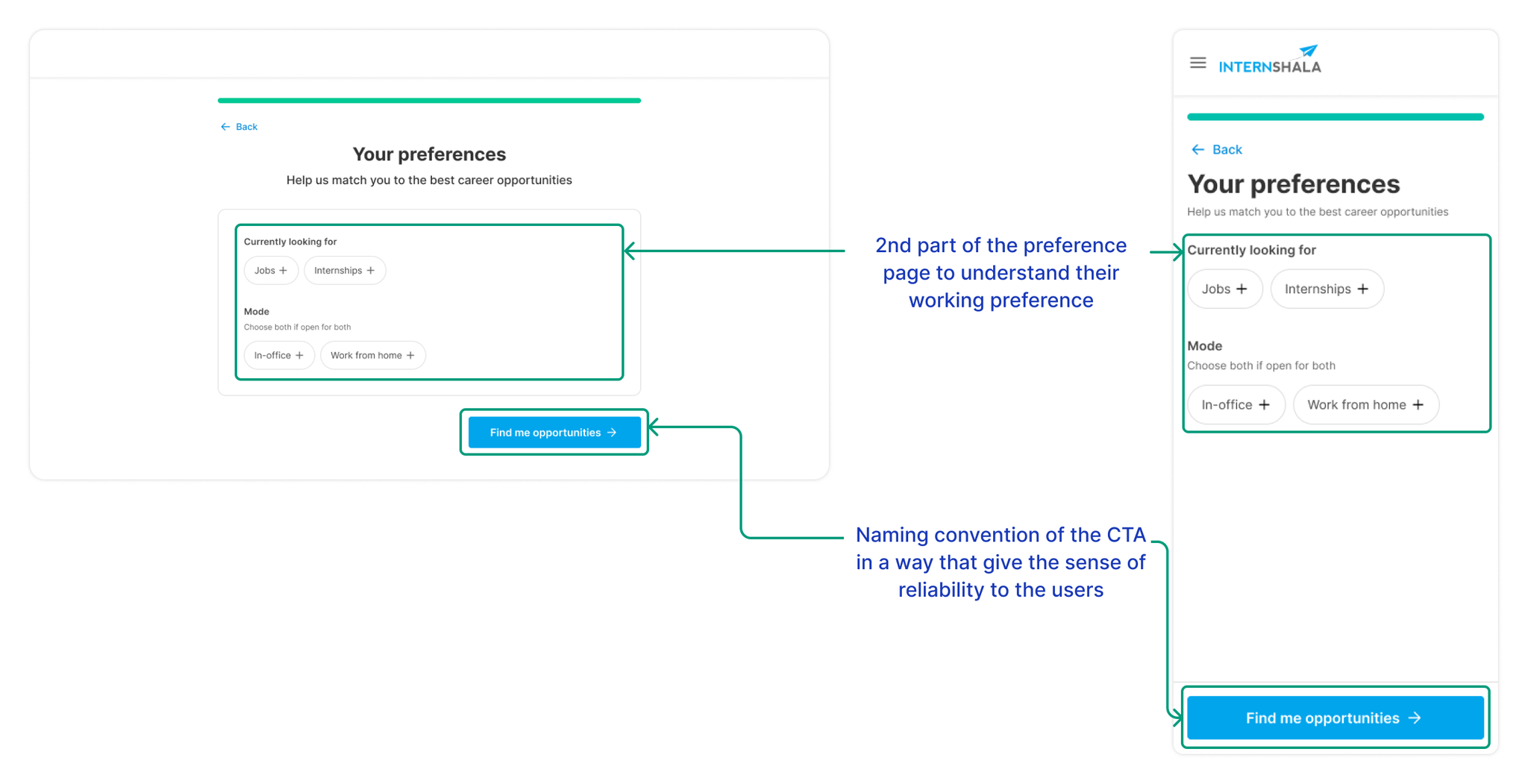 Your preferences — looking for and mode